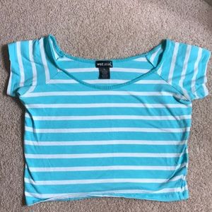 Blue and white striped crop top.